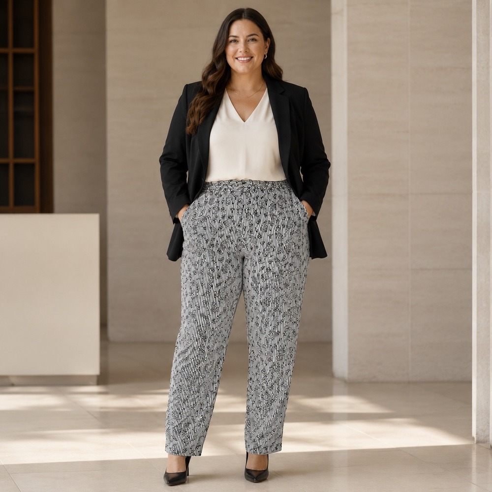 Talbots Straight Leg Pants Black White Striped Embroidered Officecore Career 14